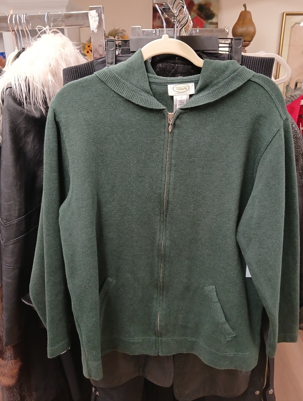 Talbots 100% COTTON Dark Green Full-Zip Women's Sweater